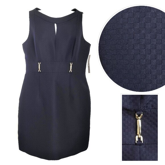 New Blue Sheath Dress Navy Blue Checker Workwear 10P Tahari Levine Studio - Picture 1 of 11